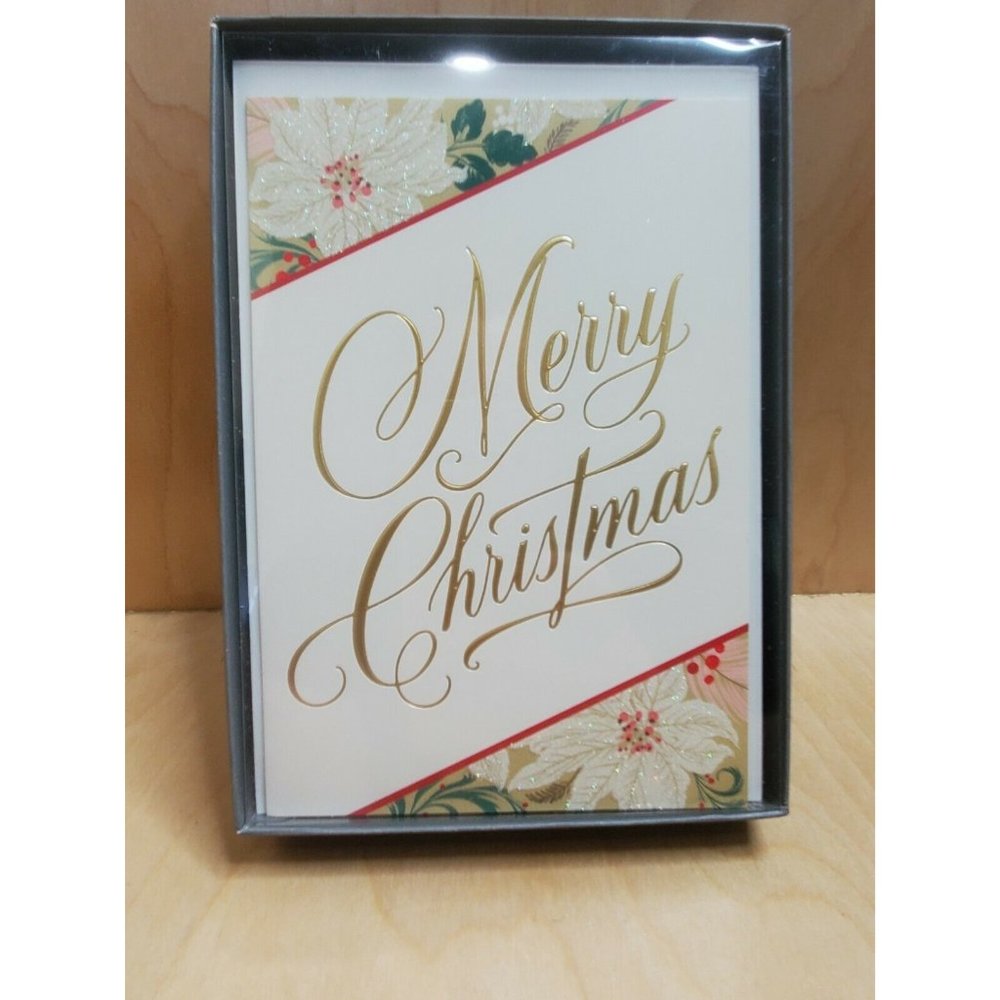 Hallmark Christmas Cards MERRY CHRISTMAS White Poinsettias Elegant, 16 Cards